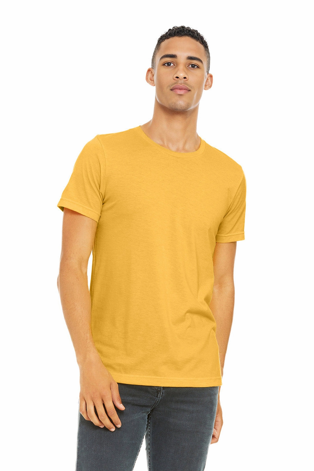 Bella   Canvas Mens Heather CVC Short Sleeve Crewneck T-Shirt - Heather Yellow Gold
