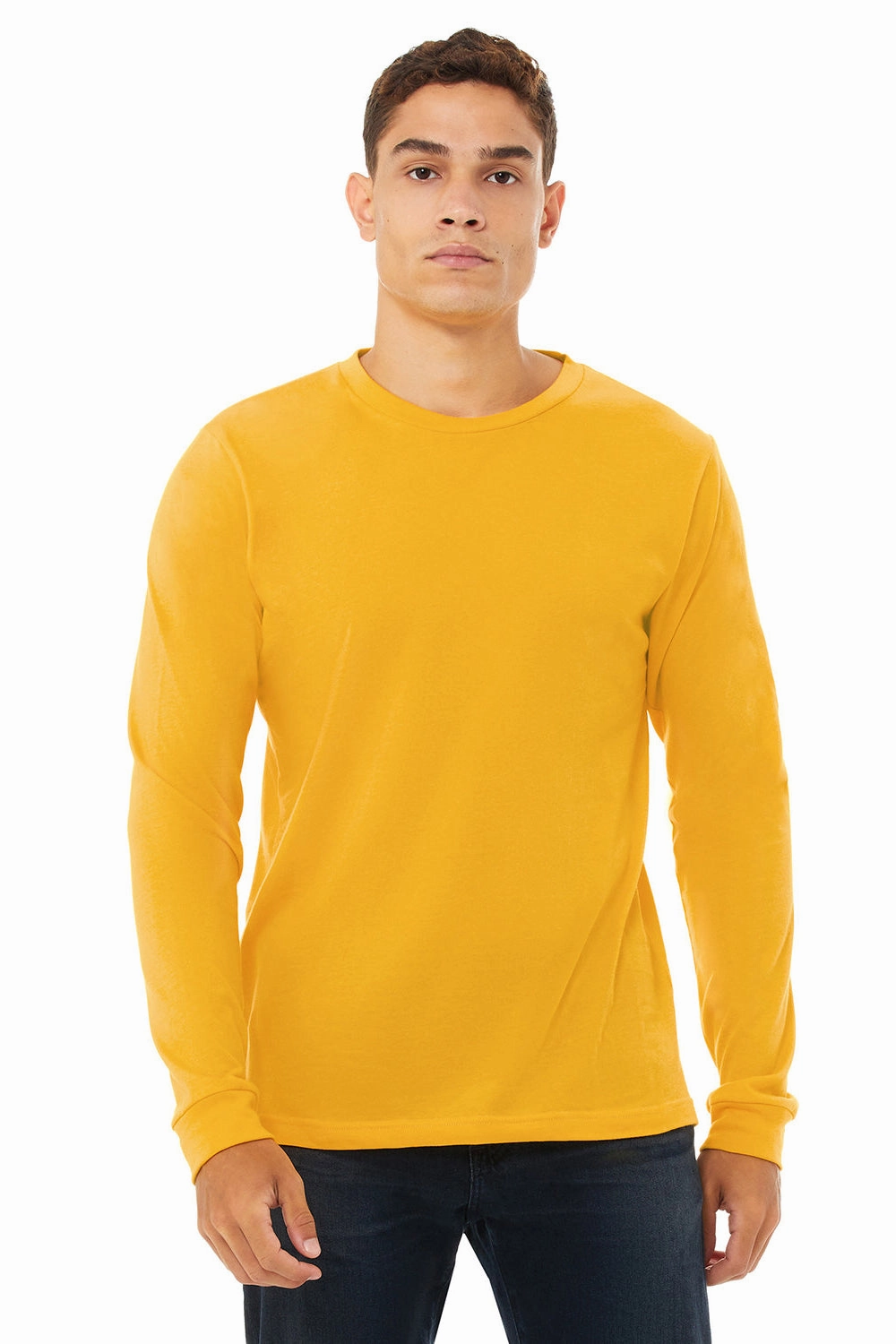 Bella   Canvas Mens Jersey Long Sleeve Crewneck T-Shirt - Gold
