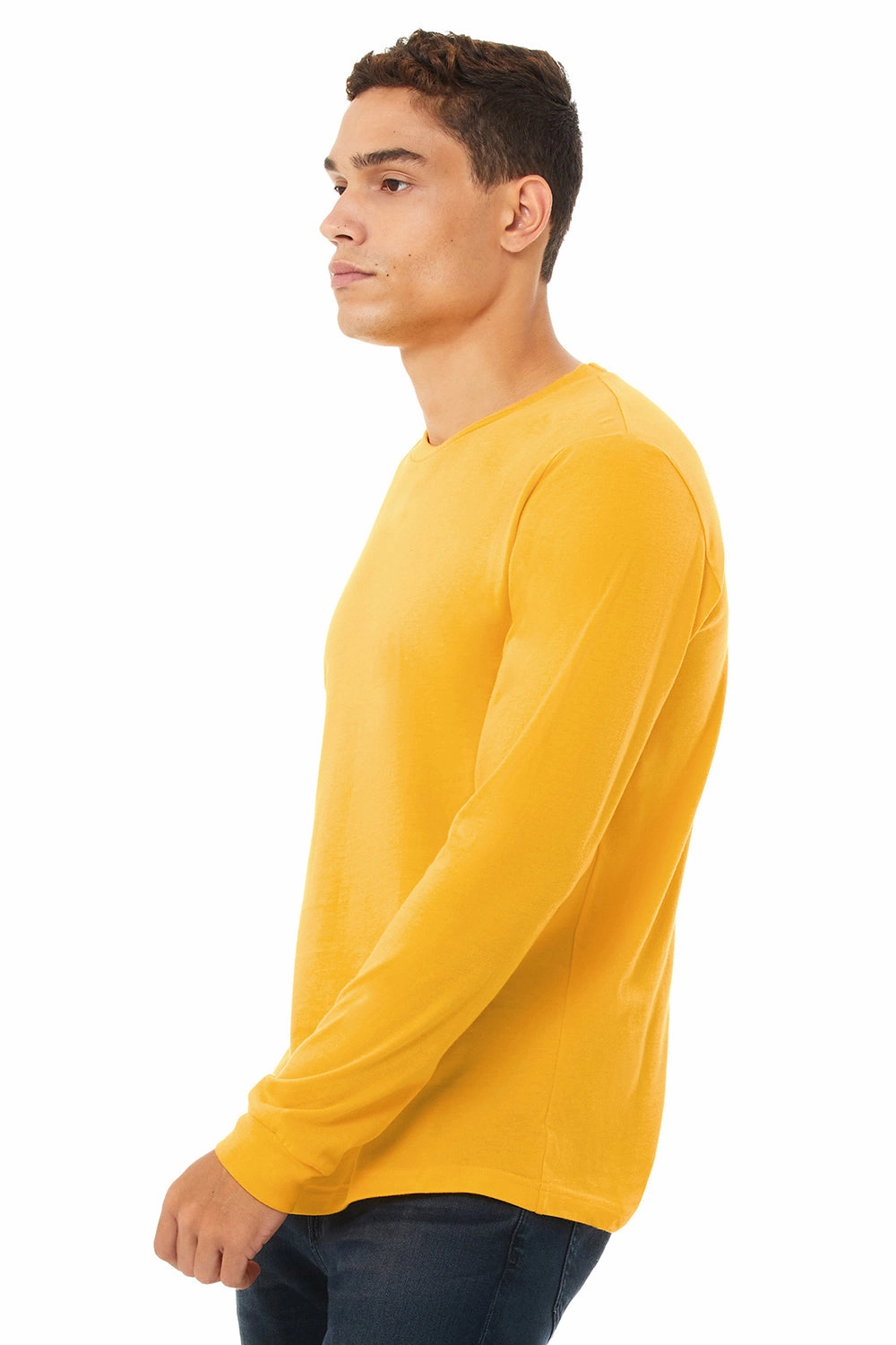 Bella   Canvas Mens Jersey Long Sleeve Crewneck T-Shirt - Gold