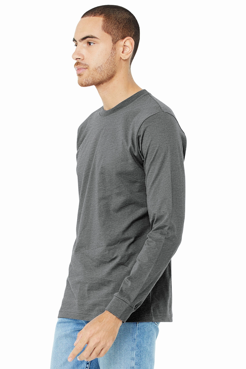 Bella   Canvas Mens Jersey Long Sleeve Crewneck T-Shirt - Grey Triblend