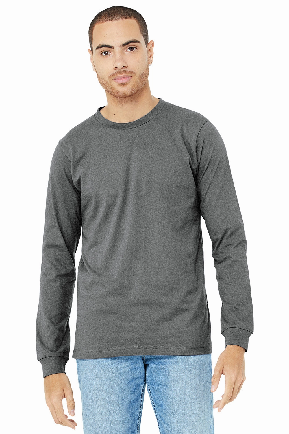 Bella   Canvas Mens Jersey Long Sleeve Crewneck T-Shirt - Grey Triblend