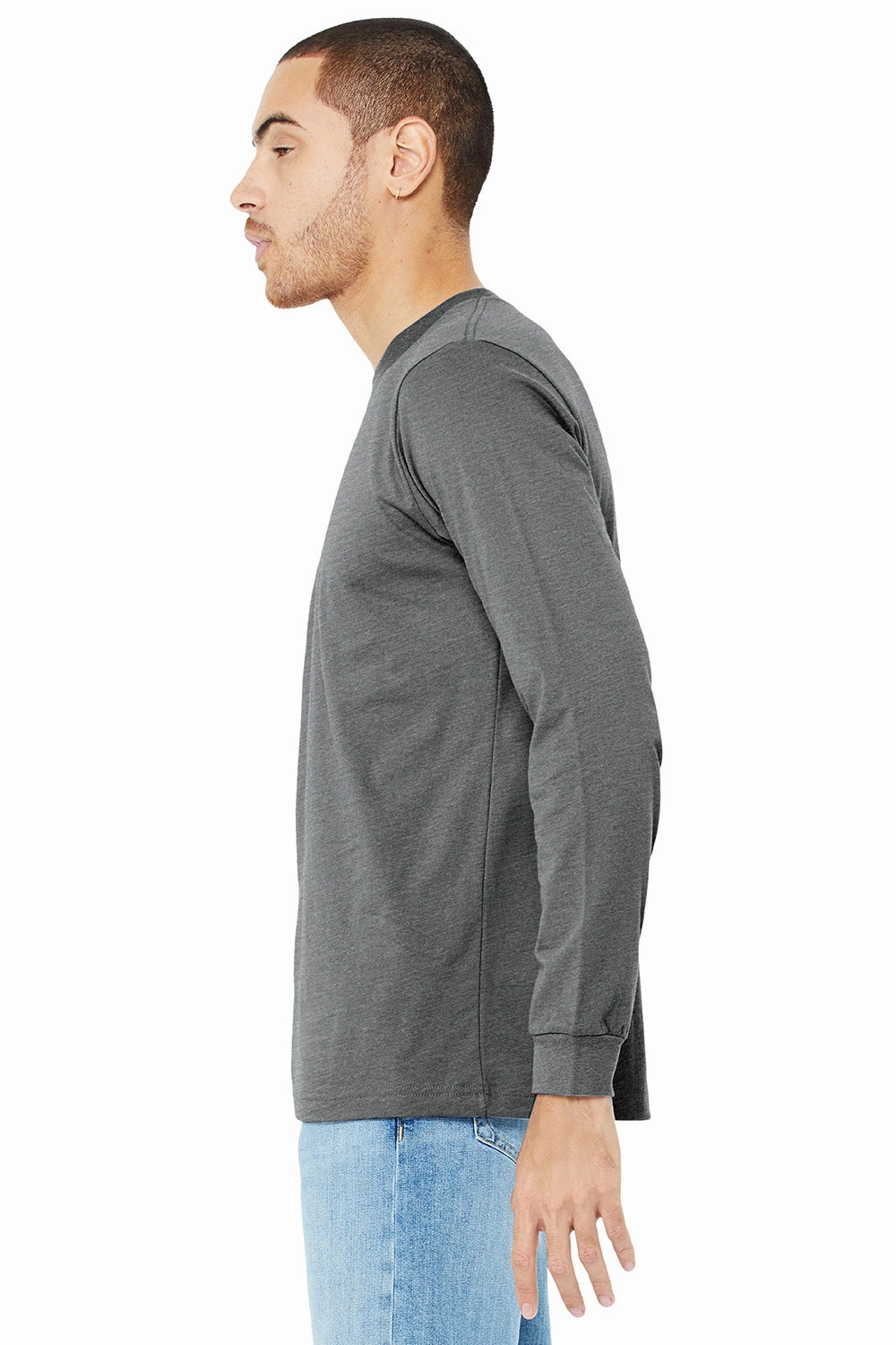 Bella   Canvas Mens Jersey Long Sleeve Crewneck T-Shirt - Grey Triblend