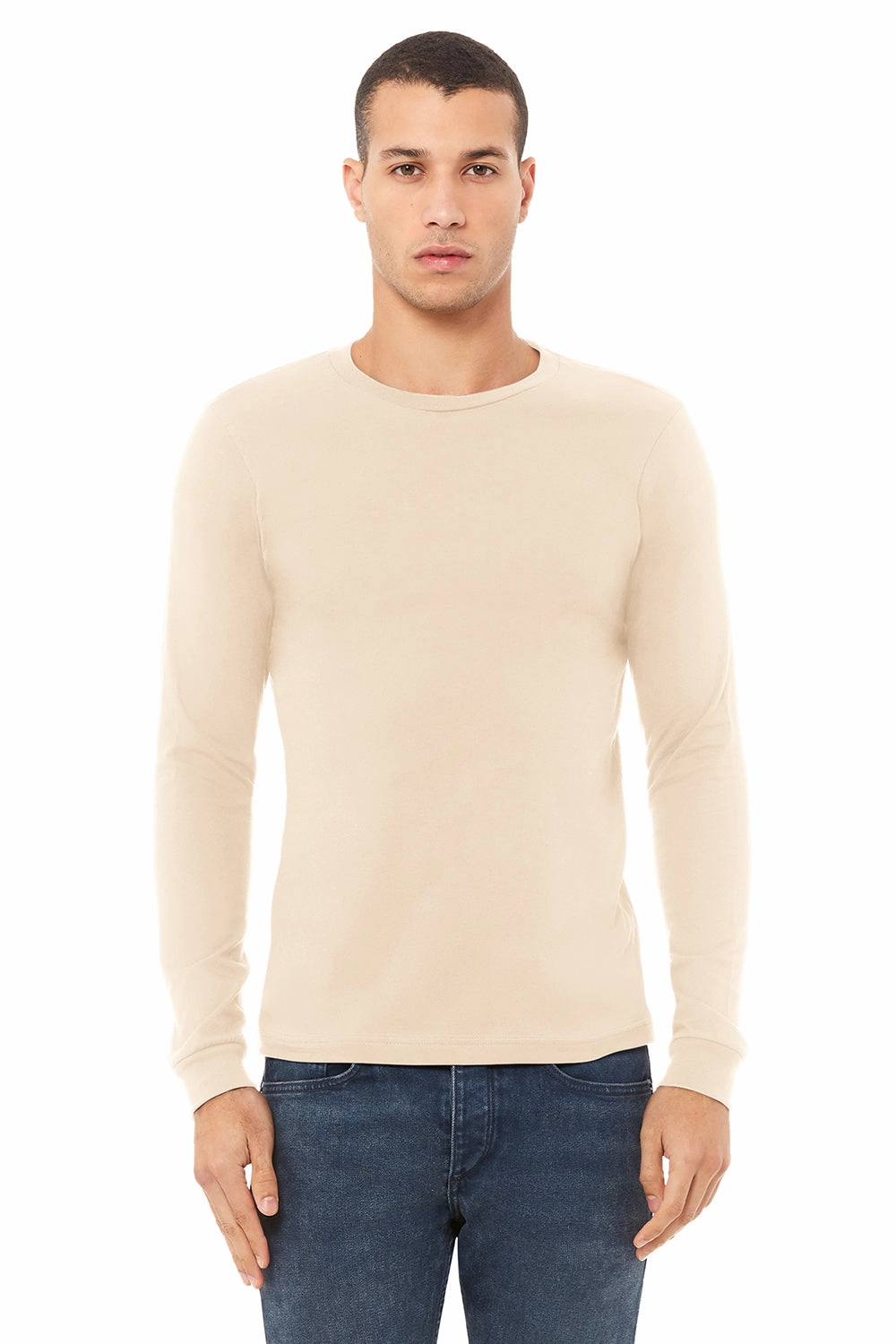 Bella   Canvas Mens Jersey Long Sleeve Crewneck T-Shirt - Natural