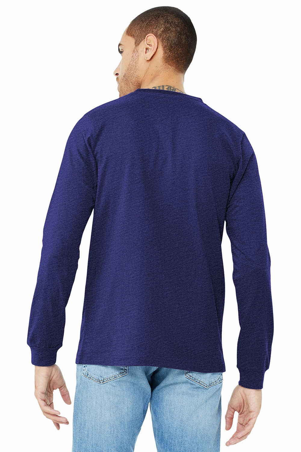 Bella   Canvas Mens Jersey Long Sleeve Crewneck T-Shirt - Navy Blue Triblend