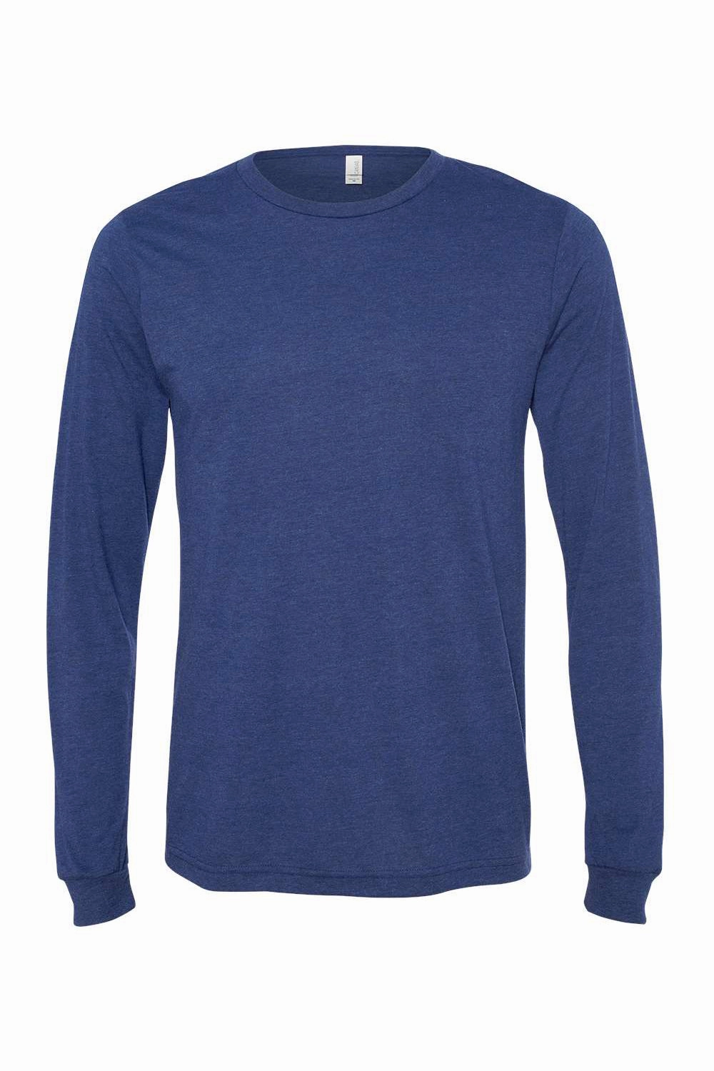 Bella   Canvas Mens Jersey Long Sleeve Crewneck T-Shirt - Navy Blue Triblend