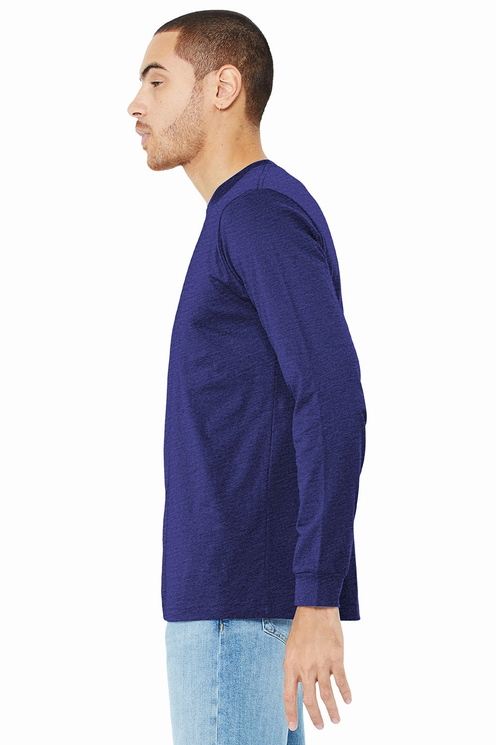 Bella   Canvas Mens Jersey Long Sleeve Crewneck T-Shirt - Navy Blue Triblend
