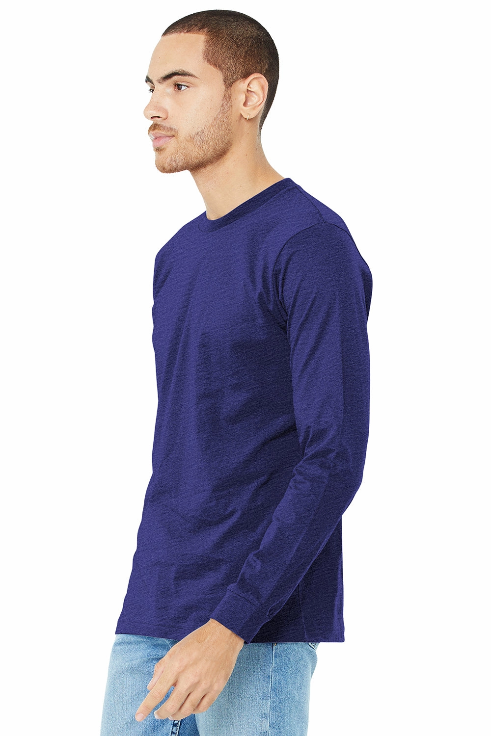 Bella   Canvas Mens Jersey Long Sleeve Crewneck T-Shirt - Navy Blue Triblend