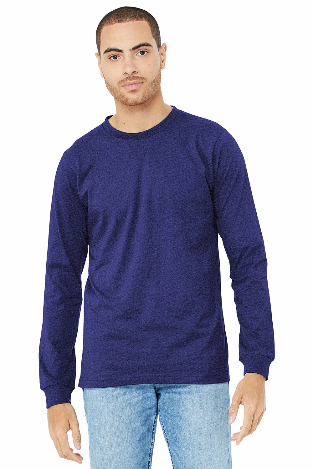 Bella   Canvas Mens Jersey Long Sleeve Crewneck T-Shirt - Navy Blue Triblend