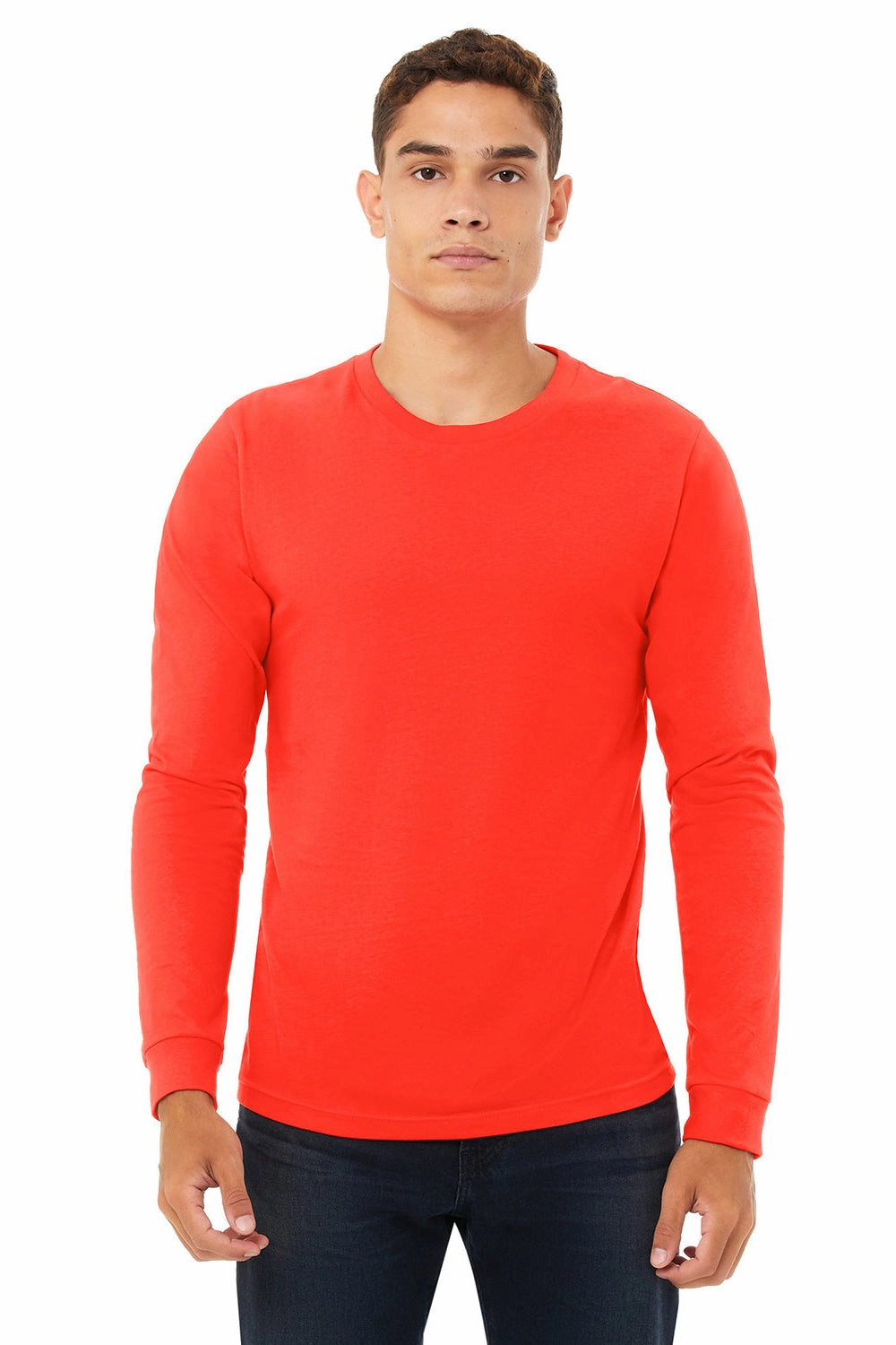 Bella   Canvas Mens Jersey Long Sleeve Crewneck T-Shirt - Poppy Red