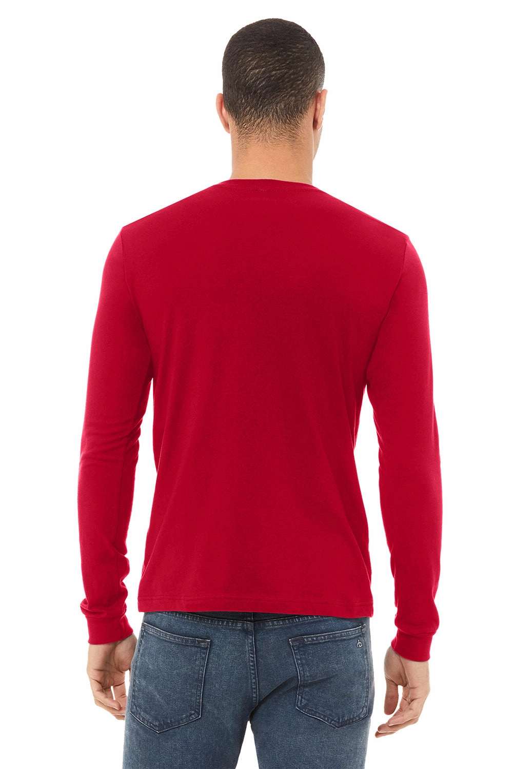 Bella   Canvas Mens Jersey Long Sleeve Crewneck T-Shirt - Red