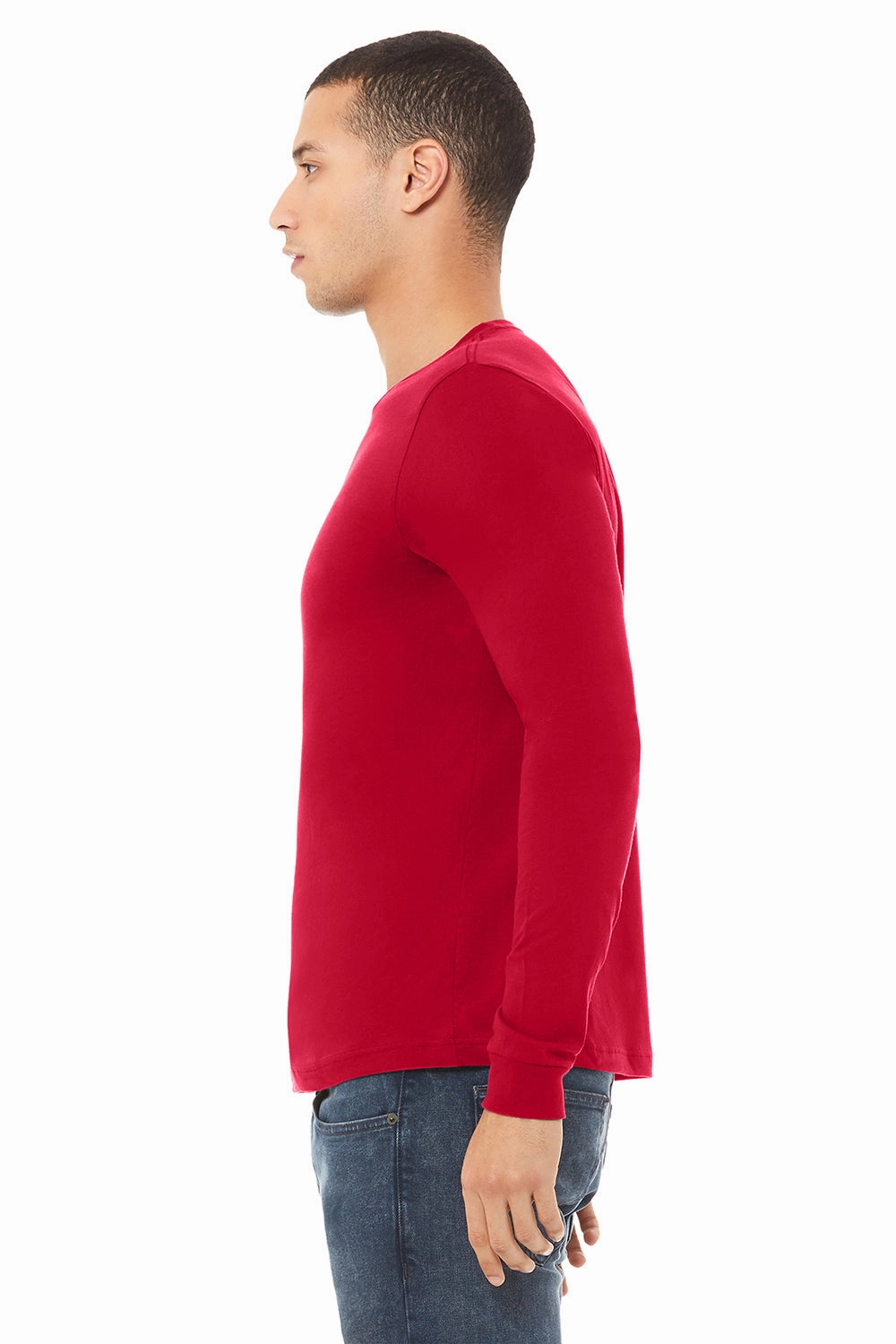 Bella   Canvas Mens Jersey Long Sleeve Crewneck T-Shirt - Red