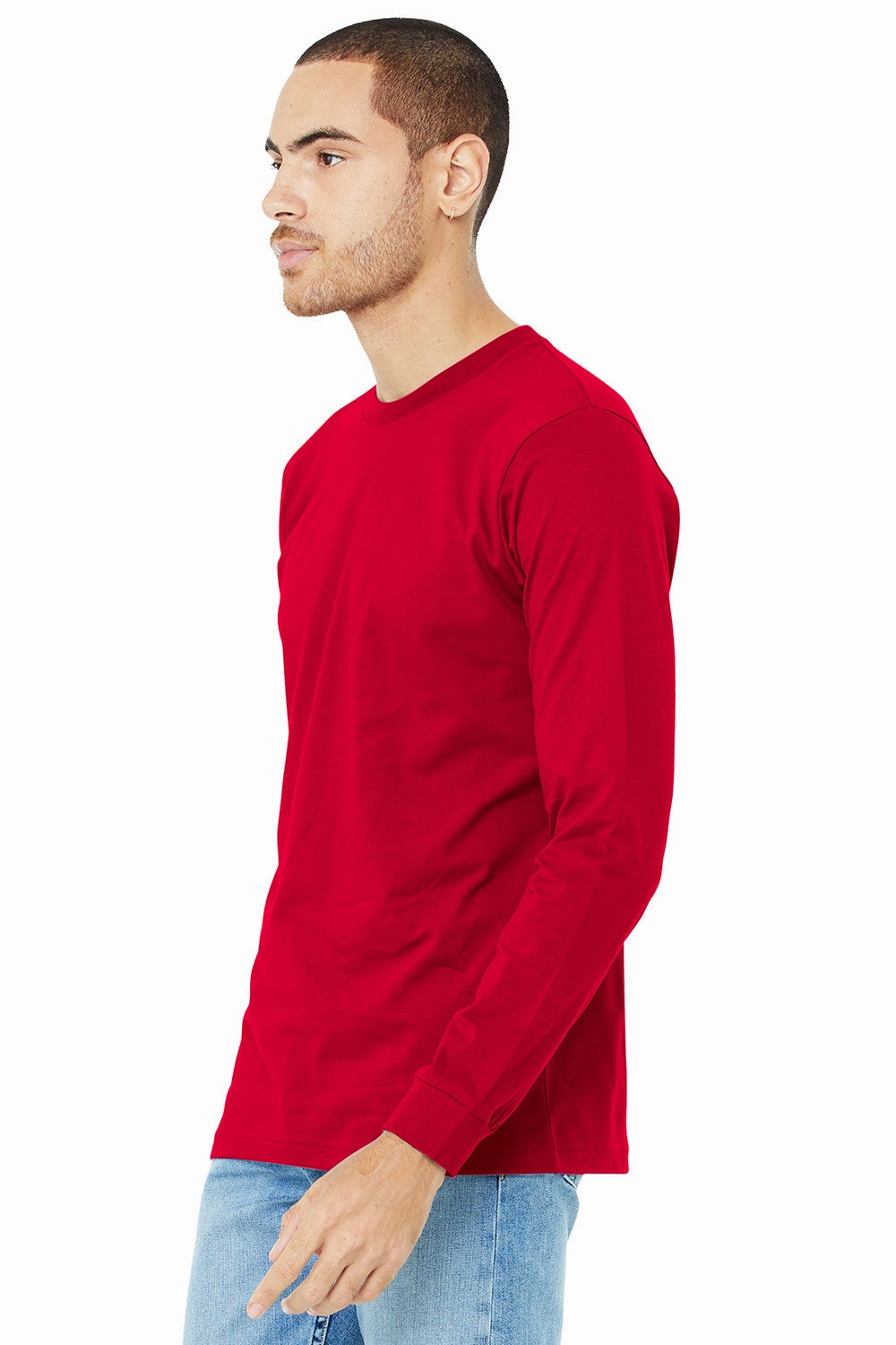 Bella   Canvas Mens Jersey Long Sleeve Crewneck T-Shirt - Red