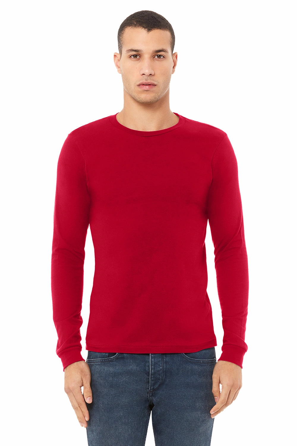Bella   Canvas Mens Jersey Long Sleeve Crewneck T-Shirt - Red