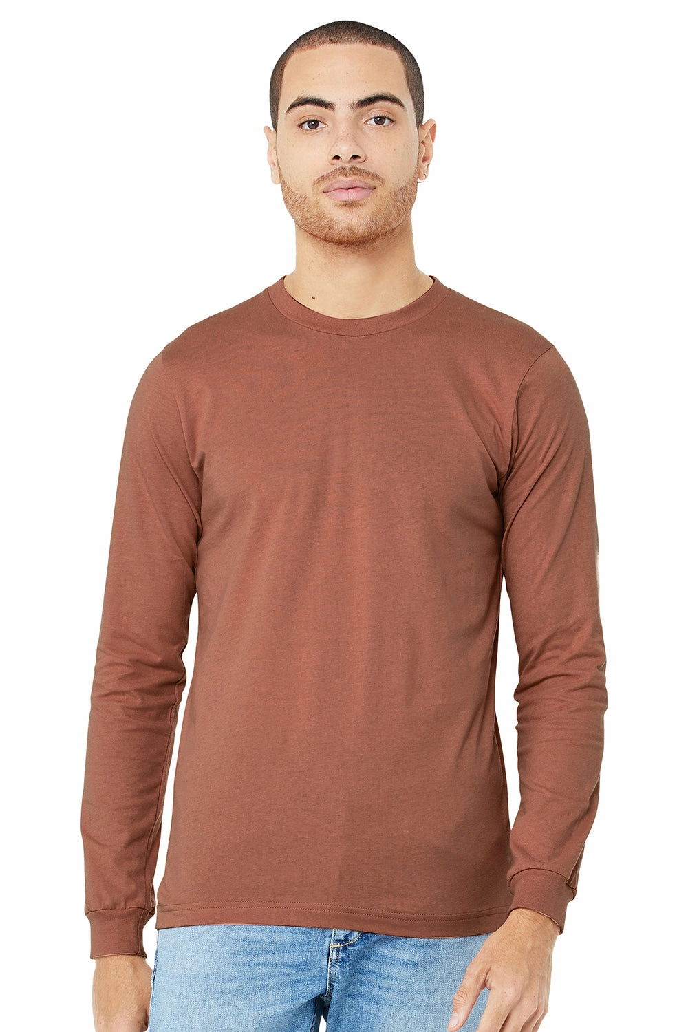 Bella   Canvas Mens Jersey Long Sleeve Crewneck T-Shirt - Terracotta