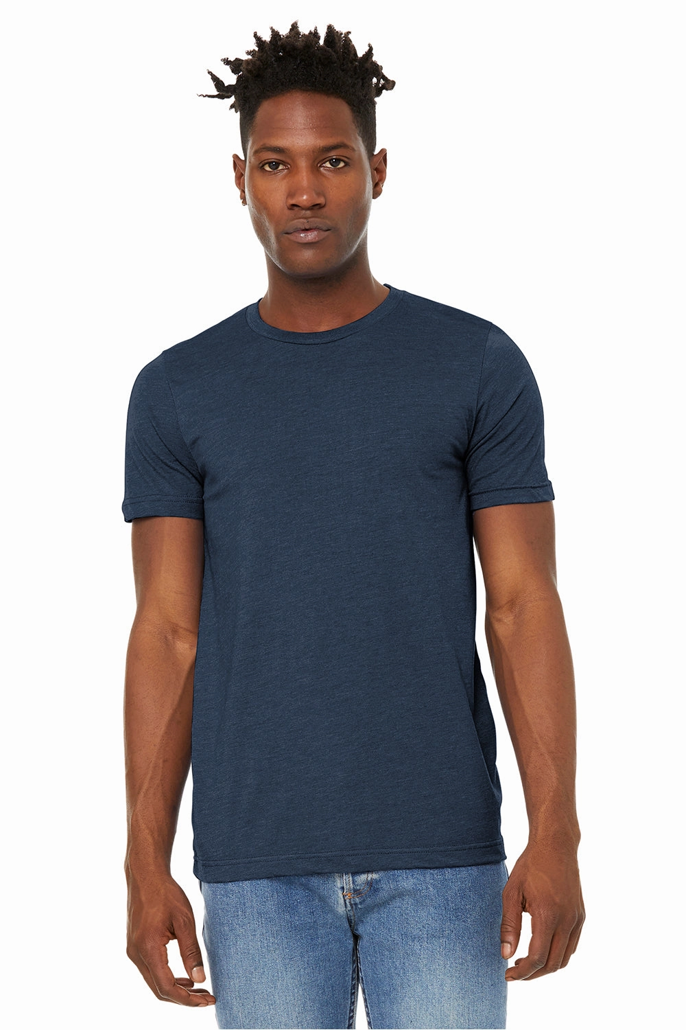 Bella   Canvas Mens Jersey Short Sleeve Crewneck T-Shirt - Heather Navy Blue - Closeout