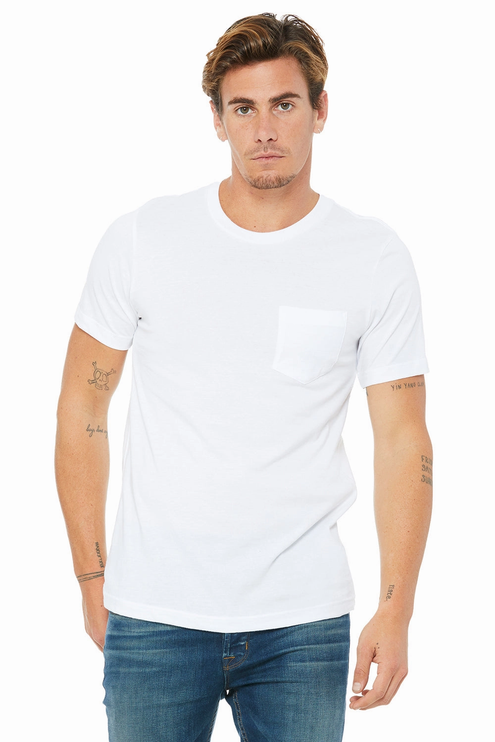 Bella   Canvas Mens Jersey Short Sleeve Crewneck T-Shirt w/ Pocket - White