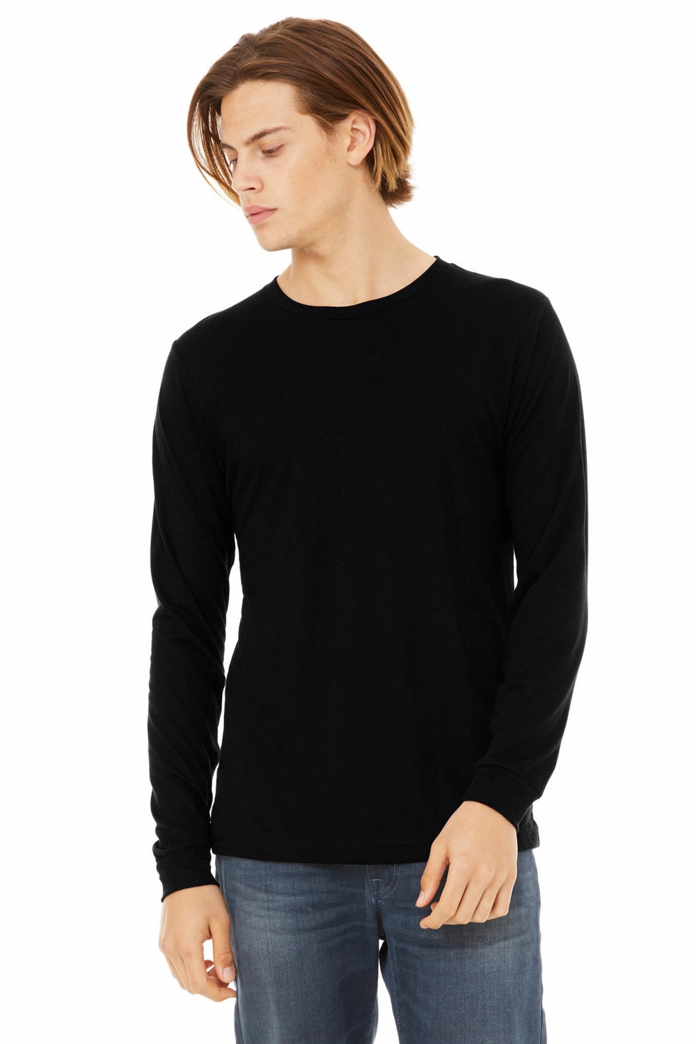 Bella   Canvas Mens Long Sleeve Crewneck T-Shirt - Solid Dark Grey