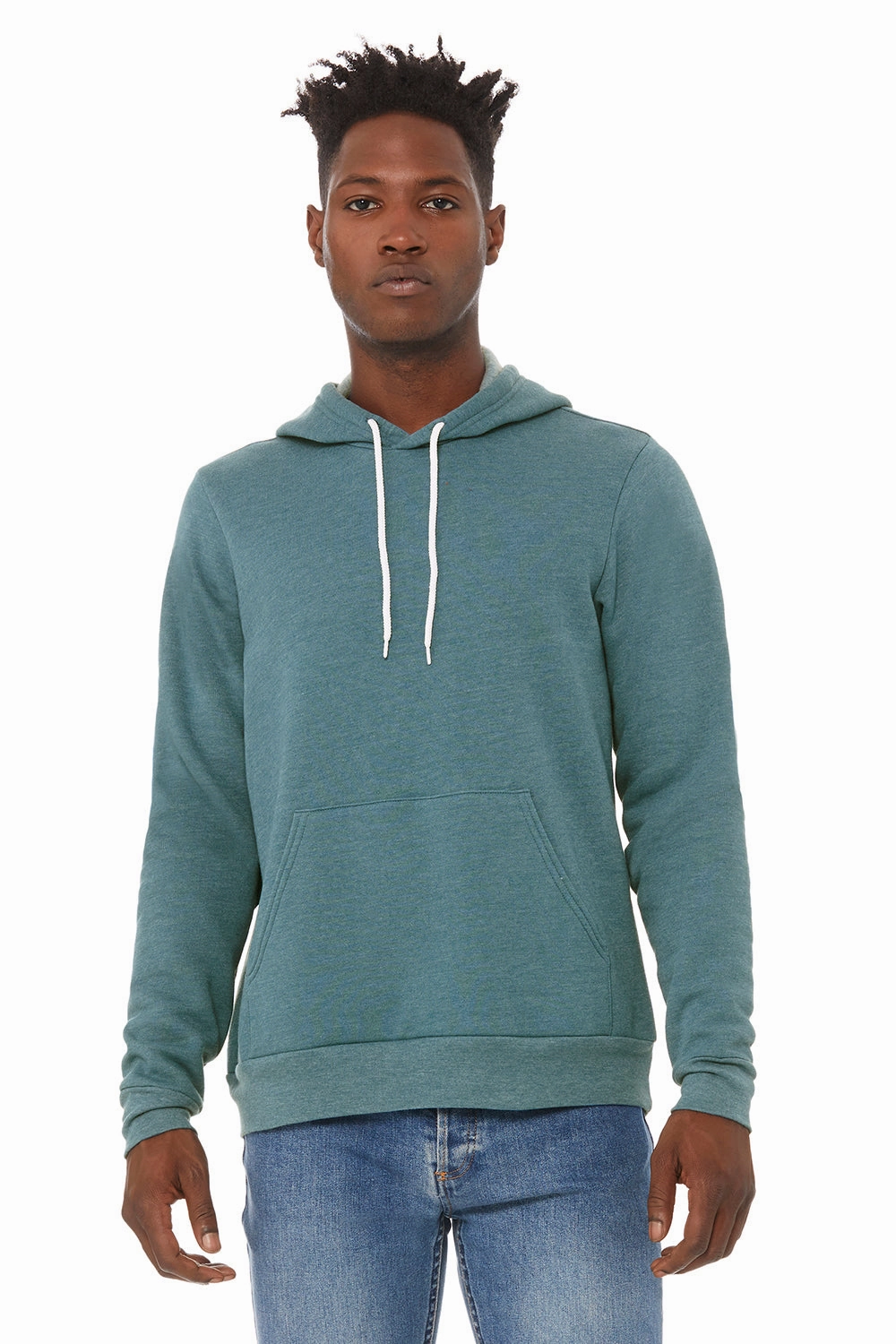 Bella   Canvas Mens Sponge Fleece Hooded Sweatshirt Hoodie w/ Pouch Pocket - Heather Deep Teal Blue