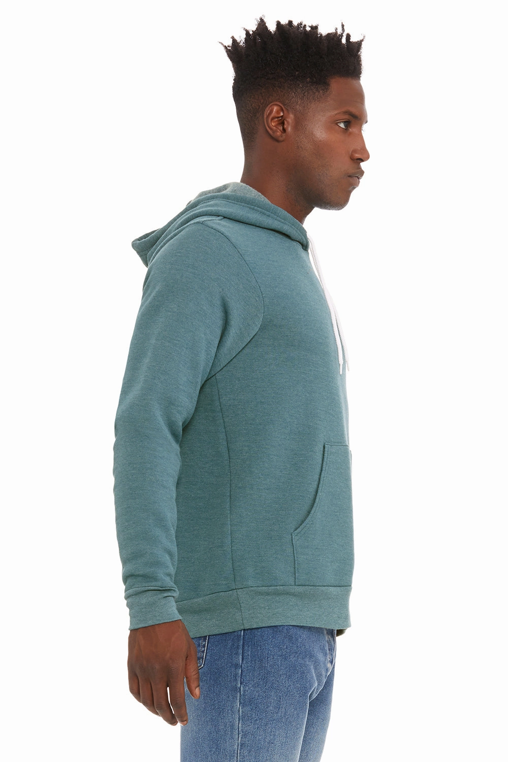 Bella   Canvas Mens Sponge Fleece Hooded Sweatshirt Hoodie w/ Pouch Pocket - Heather Deep Teal Blue