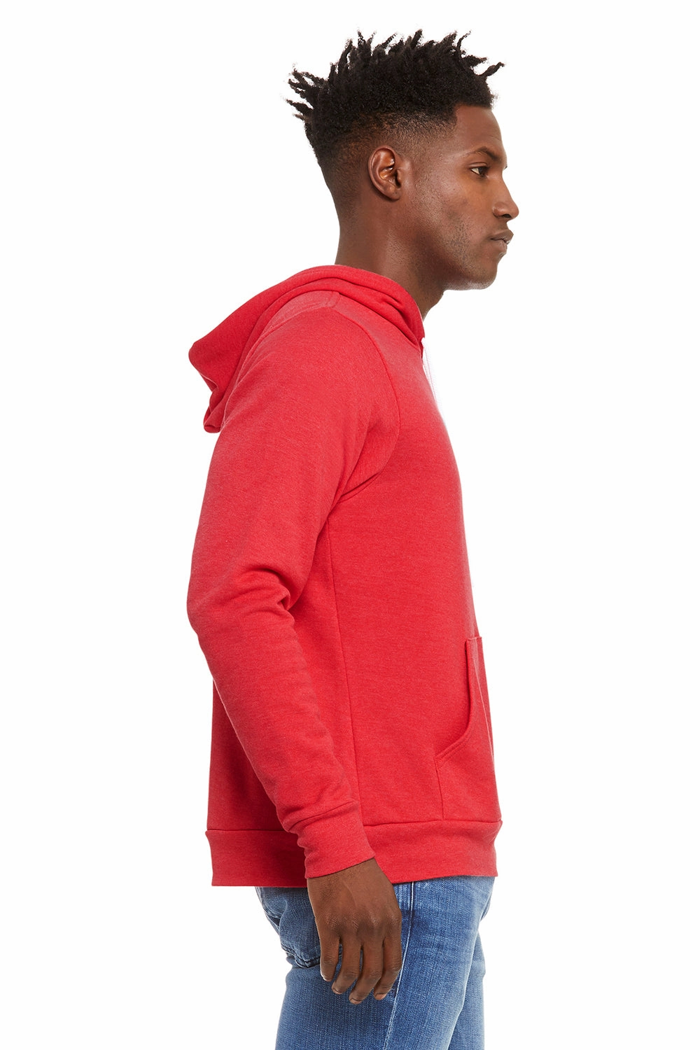 Bella   Canvas Mens Sponge Fleece Hooded Sweatshirt Hoodie w/ Pouch Pocket - Heather Red