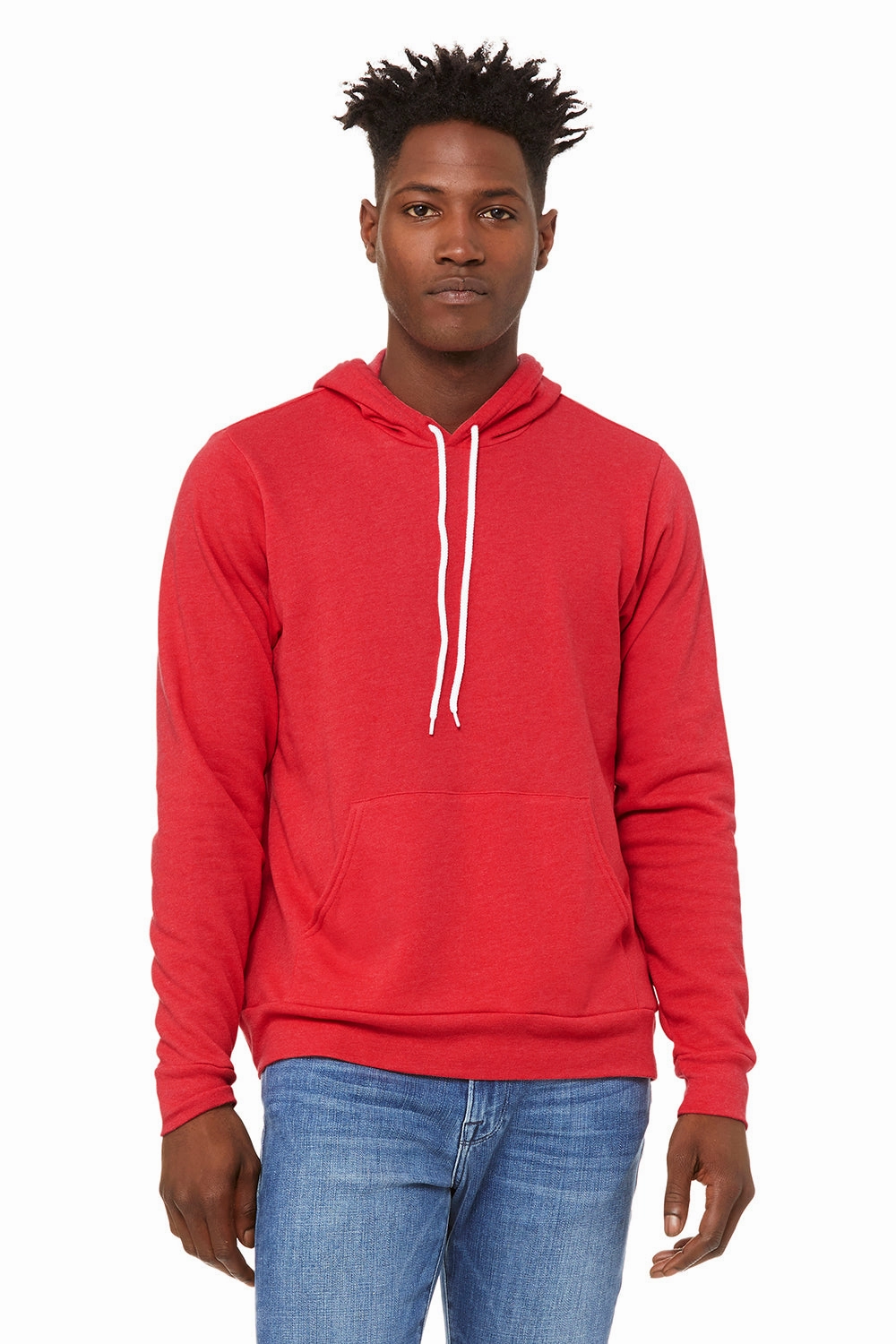 Bella   Canvas Mens Sponge Fleece Hooded Sweatshirt Hoodie w/ Pouch Pocket - Heather Red