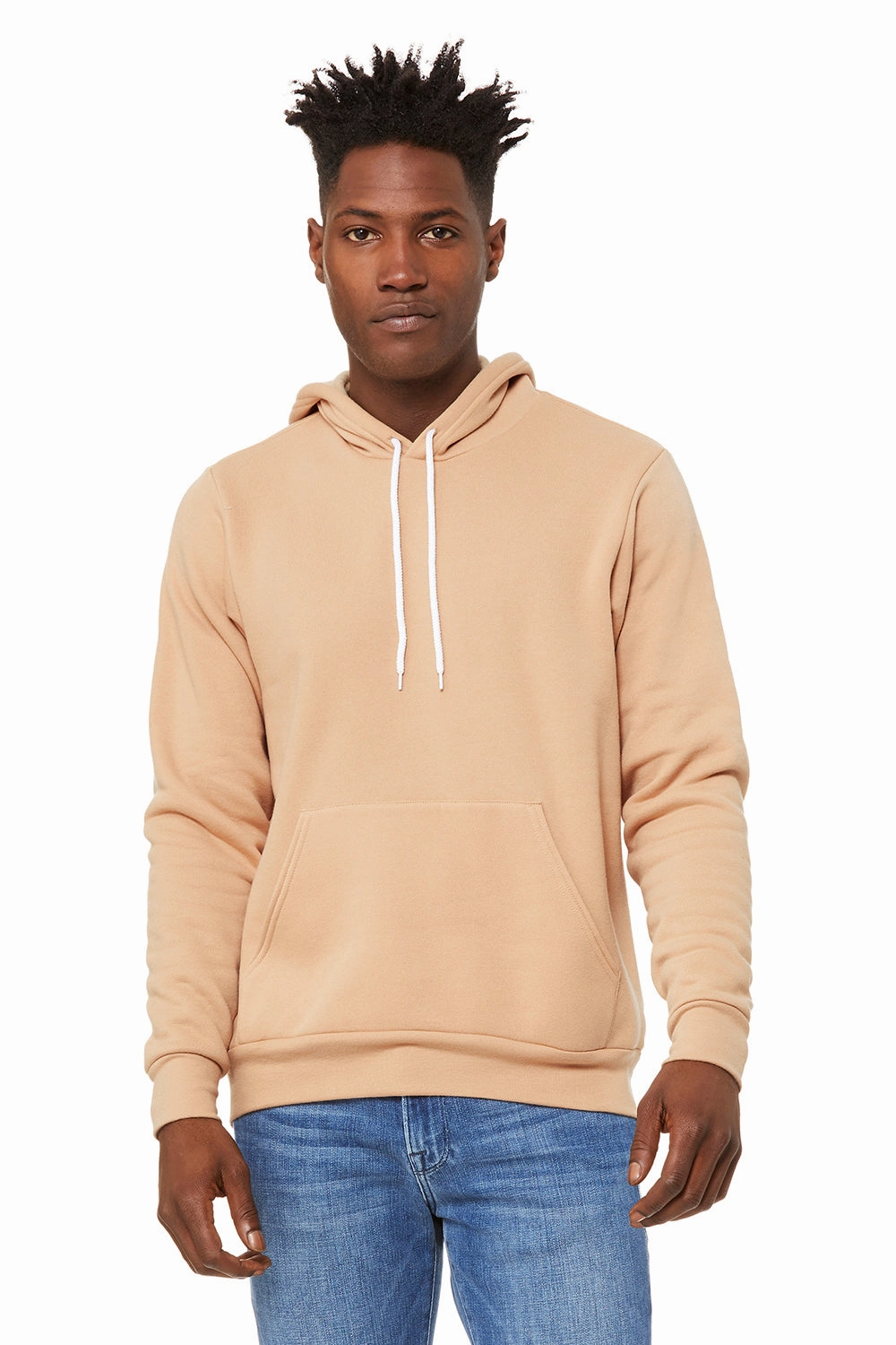 Bella   Canvas Mens Sponge Fleece Hooded Sweatshirt Hoodie w/ Pouch Pocket - Heather Sand Dune