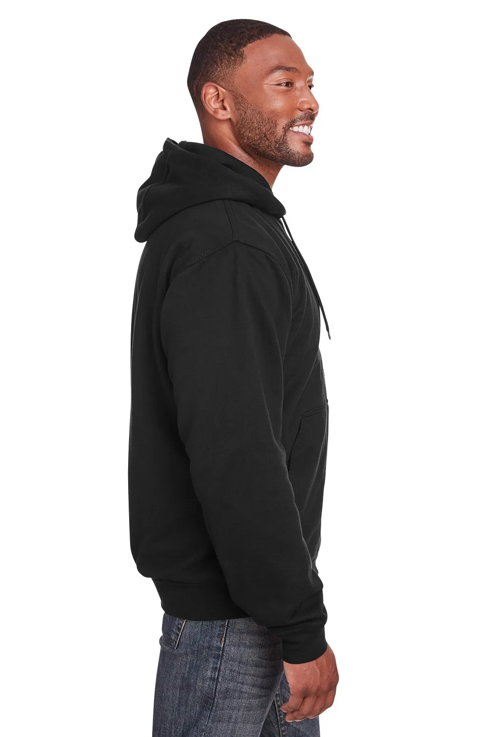 Berne Mens Heritage Fleece Full Zip Hooded Sweatshirt Hoodie w/ Pockets - Black
