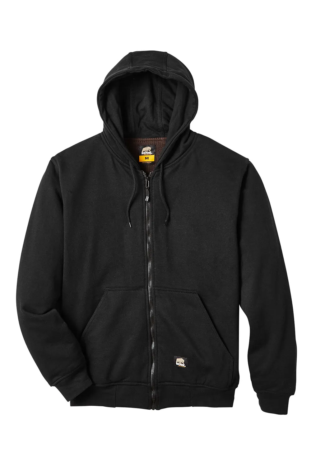 Berne Mens Heritage Fleece Full Zip Hooded Sweatshirt Hoodie w/ Pockets - Black