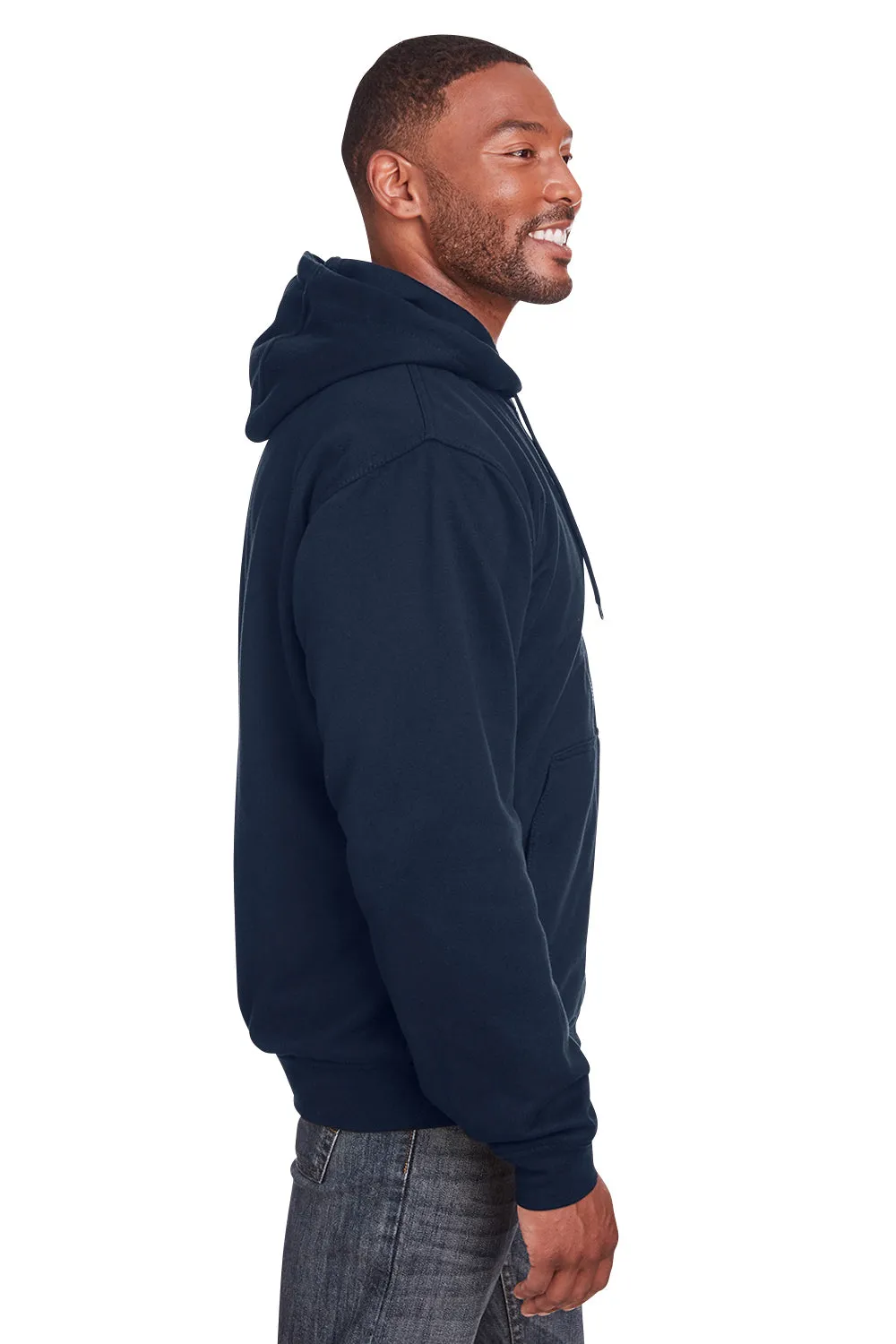 Berne Mens Heritage Fleece Full Zip Hooded Sweatshirt Hoodie w/ Pockets - Navy Blue