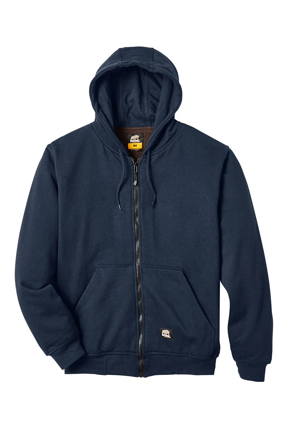 Berne Mens Heritage Fleece Full Zip Hooded Sweatshirt Hoodie w/ Pockets - Navy Blue
