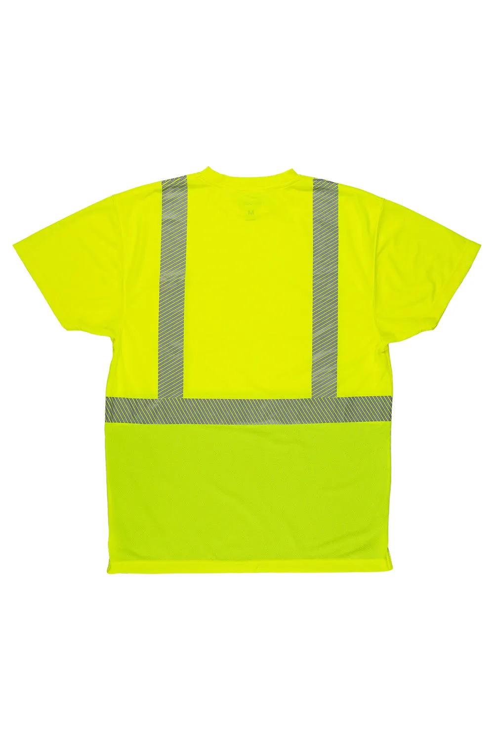 Berne Mens Hi-Vis Class 2 Color Blocked Moisture Wicking Short Sleeve Crewneck T-Shirt w/ Pocket - High Vis Yellow