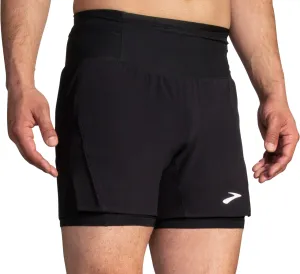 Brooks 5 Inch High Point 2.0 2 In 1 Mens Running Shorts - Black men's shorts for summer activities and lounging