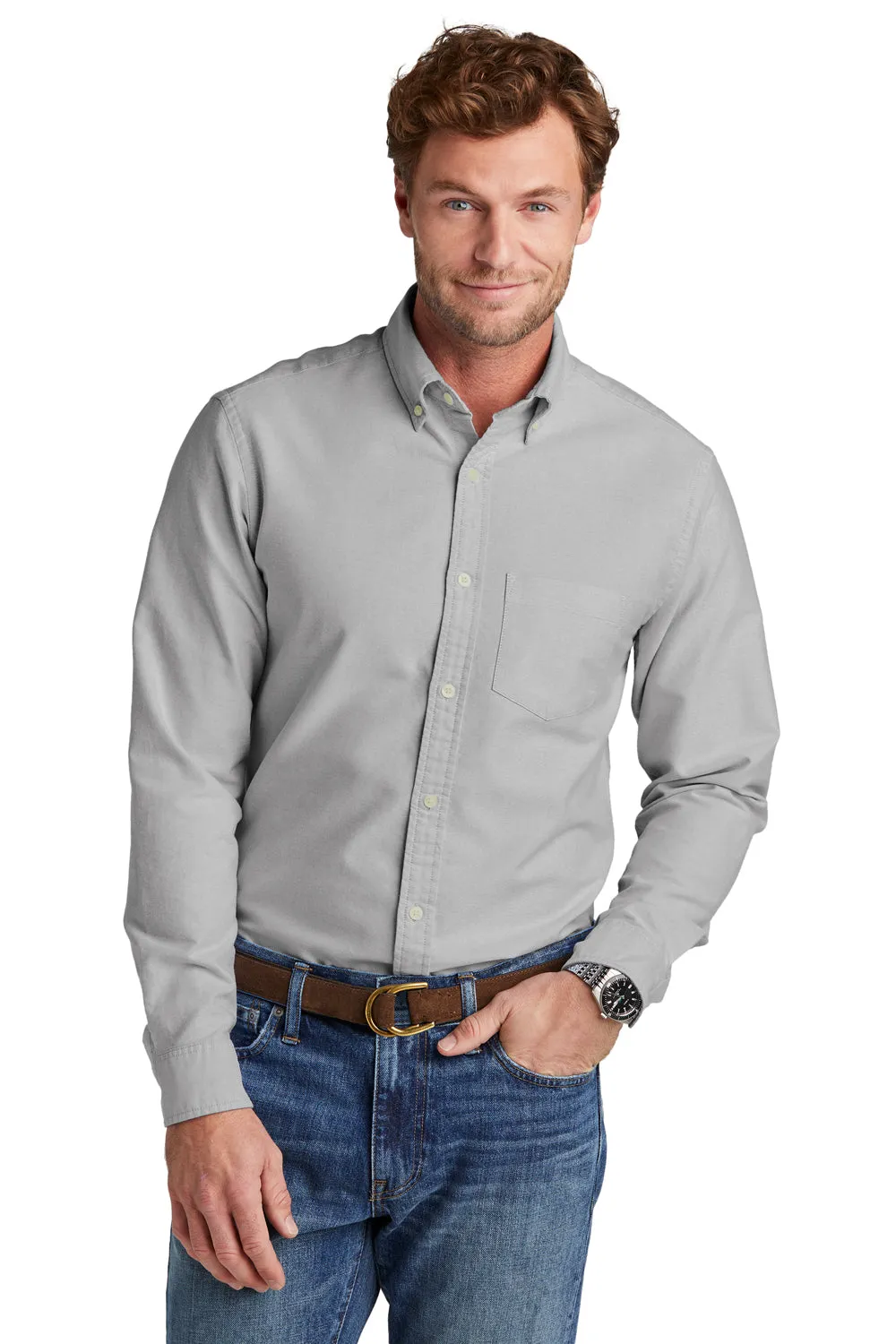 Brooks Brothers Mens Casual Oxford Long Sleeve Button Down Shirt w/ Pocket - Windsor Grey