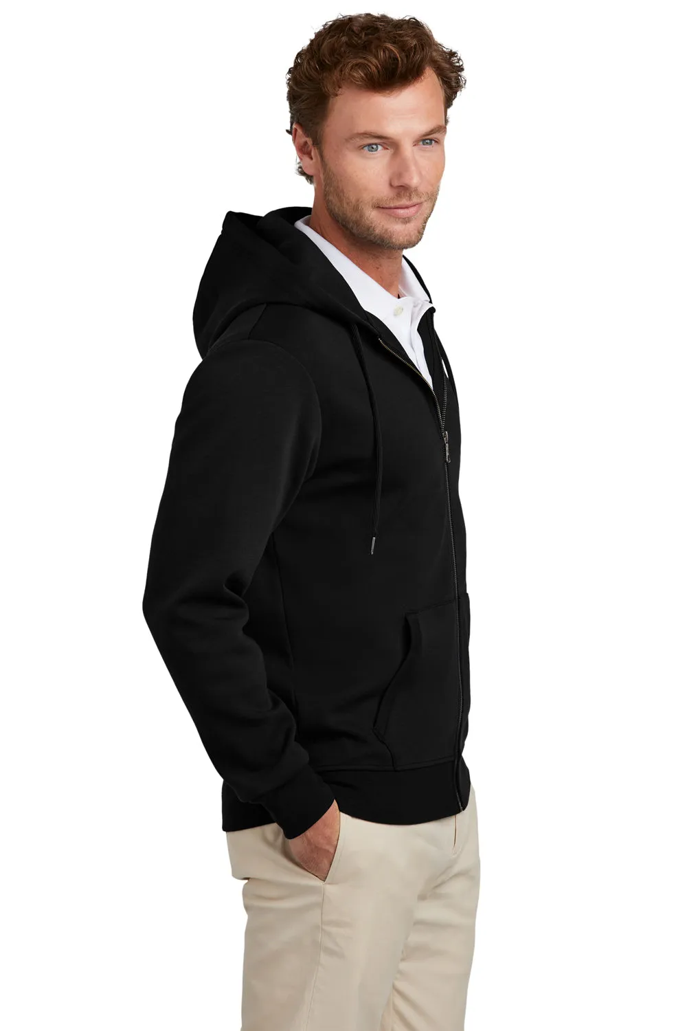 Brooks Brothers Mens Double Knit Full Zip Hooded Sweatshirt Hoodie w/ Pockets - Deep Black