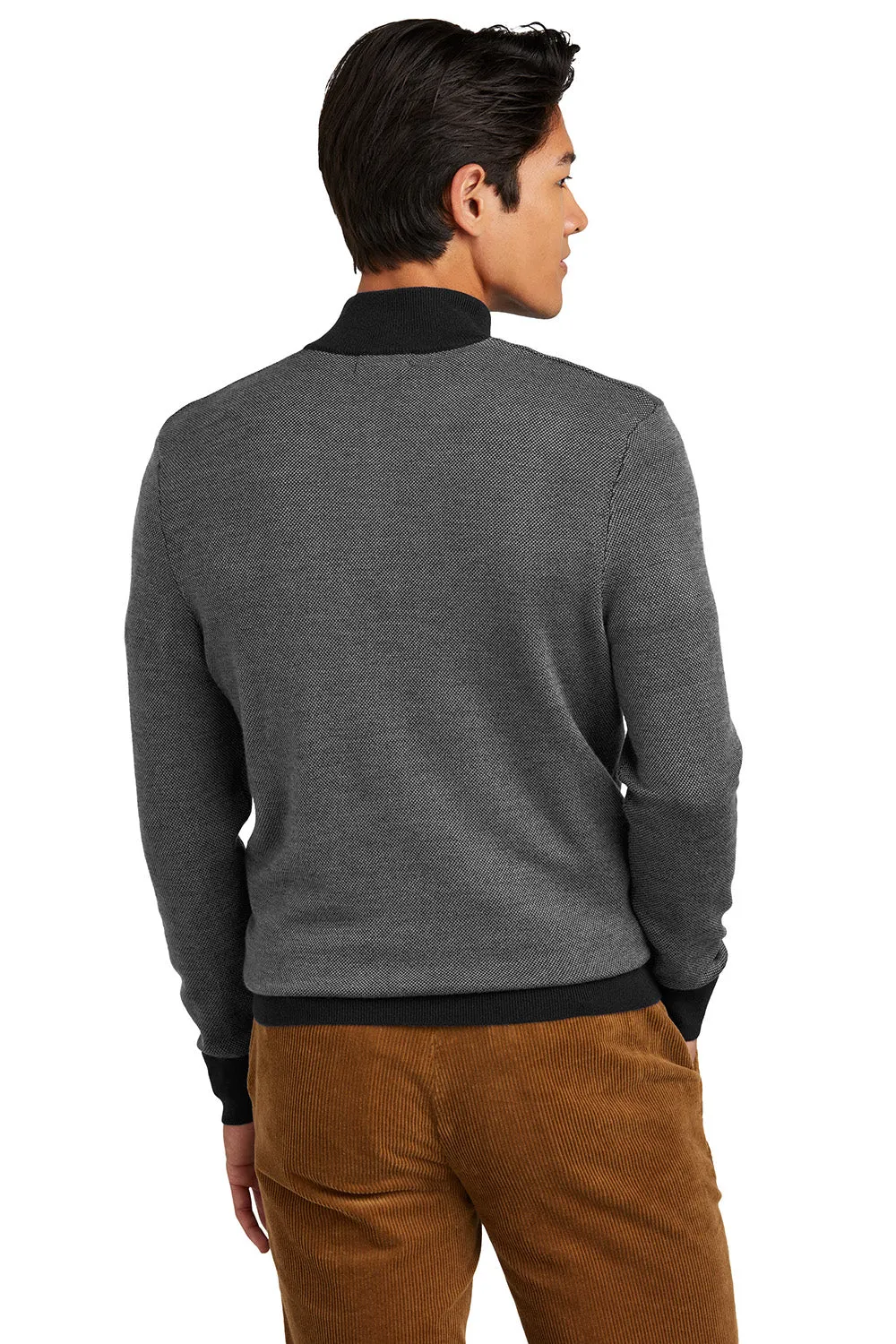 Brooks Brothers Mens Merino Birdseye Long Sleeve 1/4 Zip Sweater - Deep Black/Shadow Grey
