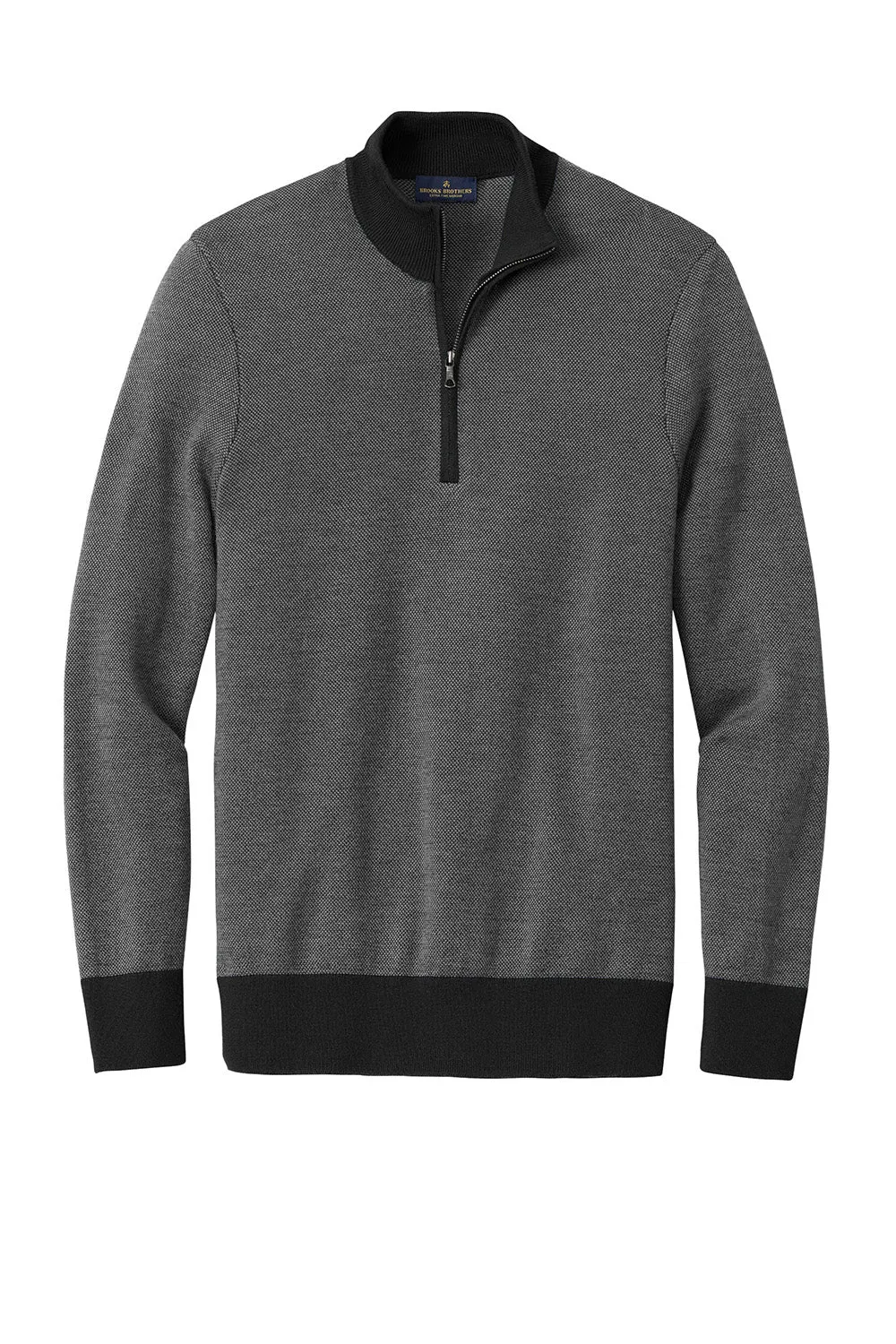 Brooks Brothers Mens Merino Birdseye Long Sleeve 1/4 Zip Sweater - Deep Black/Shadow Grey