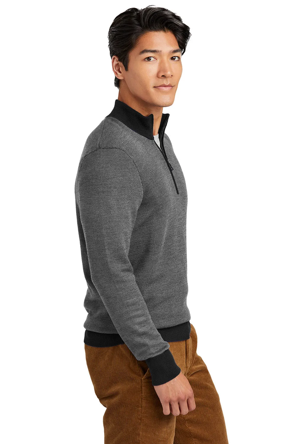 Brooks Brothers Mens Merino Birdseye Long Sleeve 1/4 Zip Sweater - Deep Black/Shadow Grey