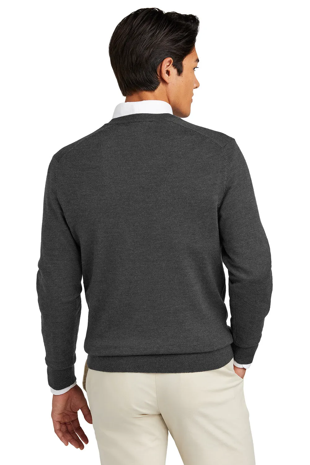 Brooks Brothers Mens Merino Long Sleeve V-Neck Sweater - Heather Windsor Grey