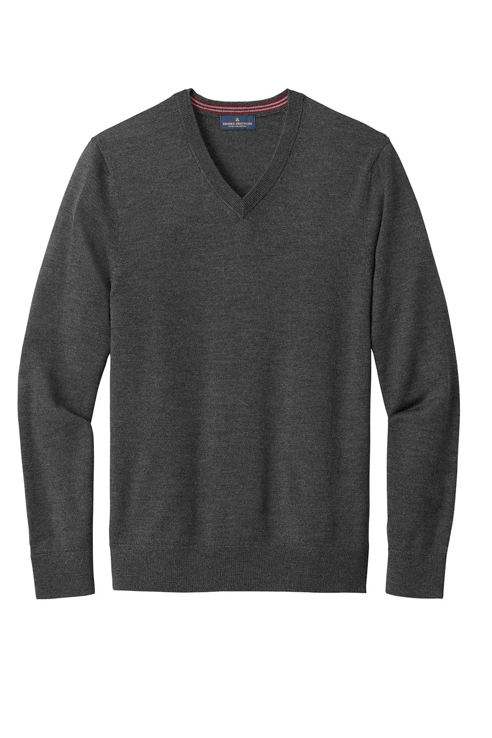 Brooks Brothers Mens Merino Long Sleeve V-Neck Sweater - Heather Windsor Grey