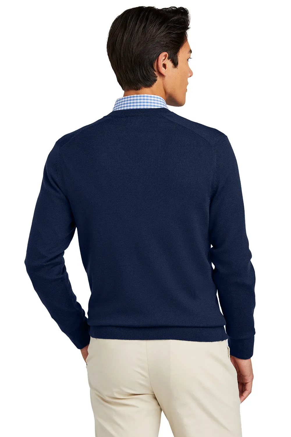 Brooks Brothers Mens Merino Long Sleeve V-Neck Sweater - Navy Blue Blazer
