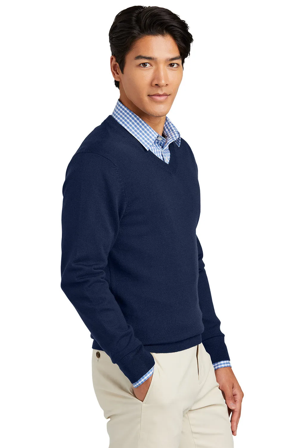 Brooks Brothers Mens Merino Long Sleeve V-Neck Sweater - Navy Blue Blazer