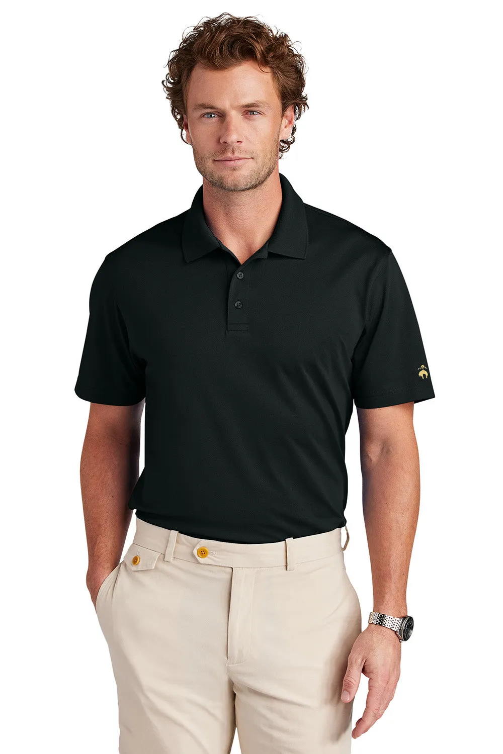 Brooks Brothers Mens Moisture Wicking Performance Mesh Pique Short Sleeve Polo Shirt - Deep Black