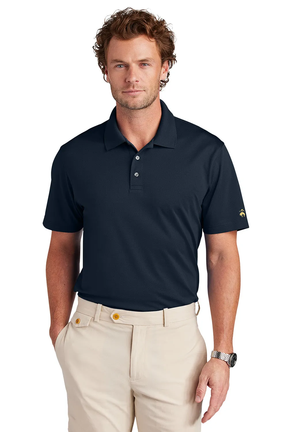 Brooks Brothers Mens Moisture Wicking Performance Mesh Pique Short Sleeve Polo Shirt - Navy Blue Blazer