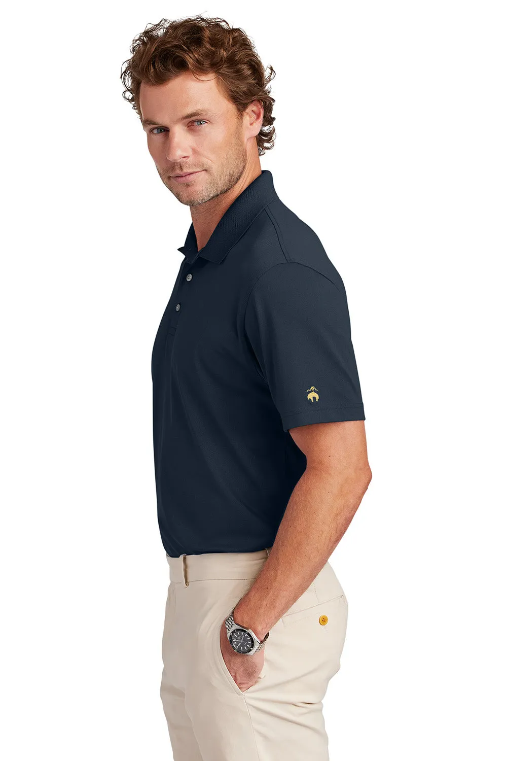 Brooks Brothers Mens Moisture Wicking Performance Mesh Pique Short Sleeve Polo Shirt - Navy Blue Blazer