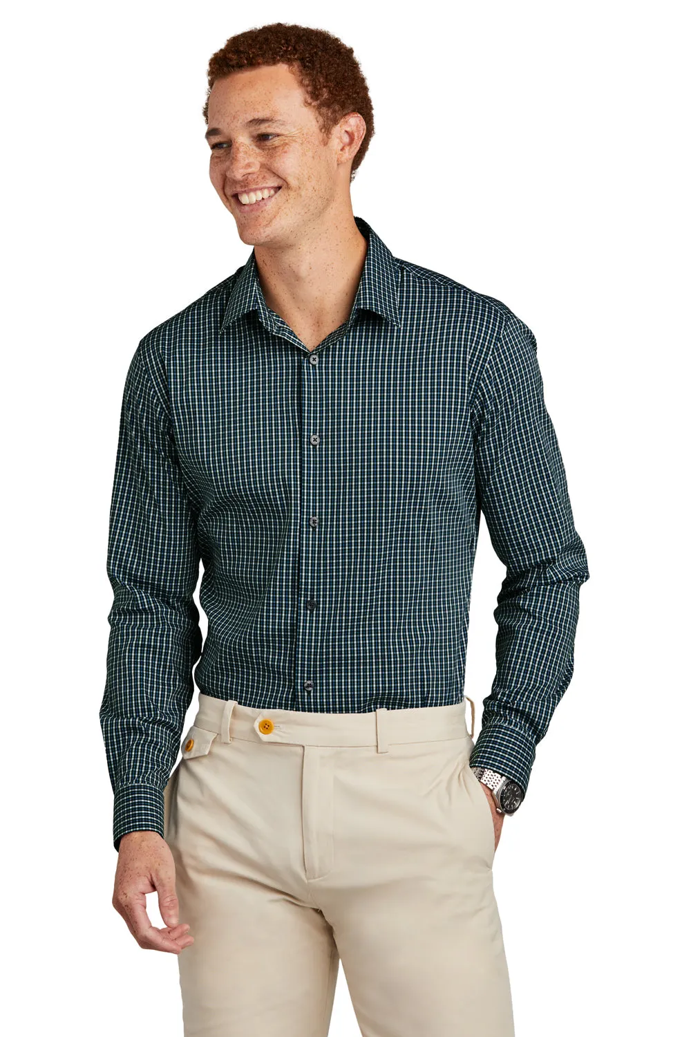 Brooks Brothers Mens Tech Stretch Long Sleeve Button Down Shirt - Dark Pine Green