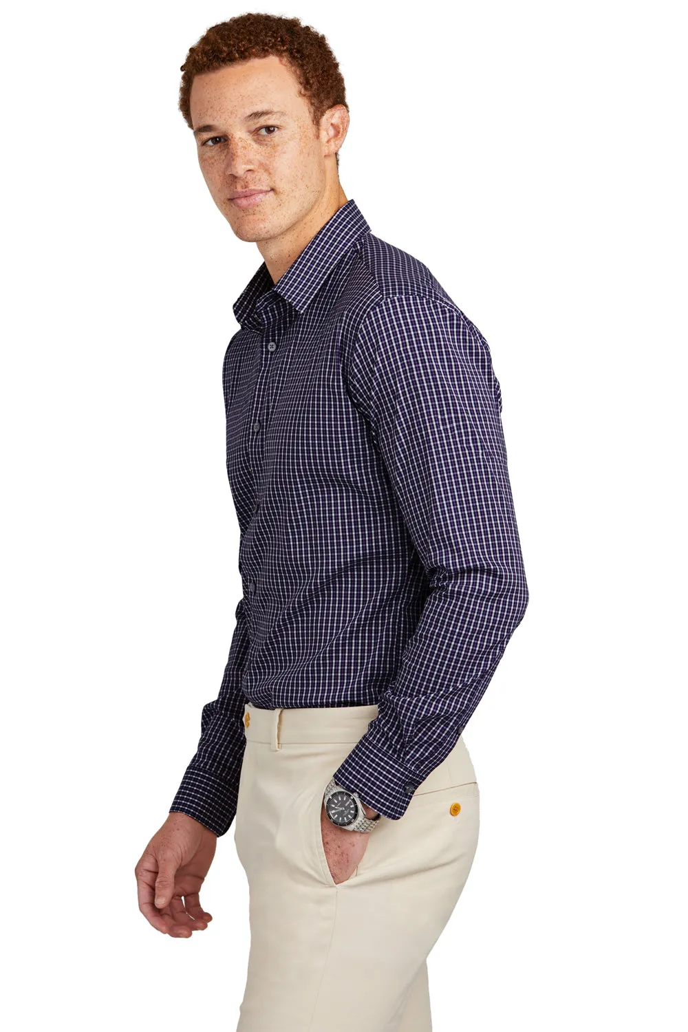 Brooks Brothers Mens Tech Stretch Long Sleeve Button Down Shirt - Navy Blue