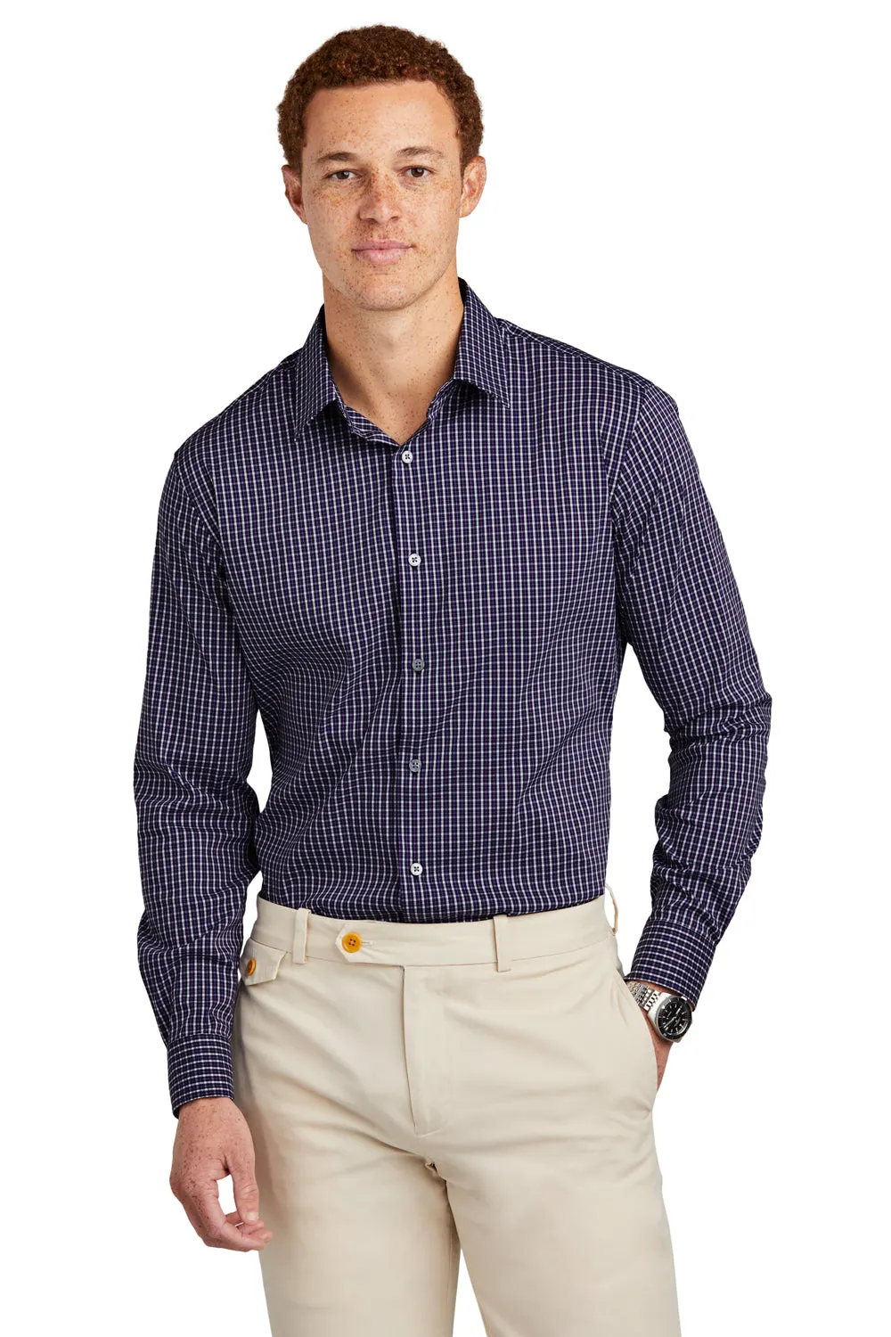 Brooks Brothers Mens Tech Stretch Long Sleeve Button Down Shirt - Navy Blue