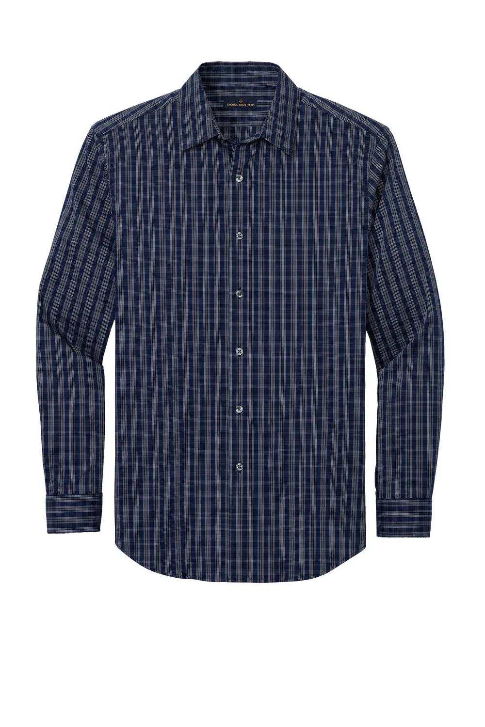 Brooks Brothers Mens Tech Stretch Long Sleeve Button Down Shirt - Navy Blue/White