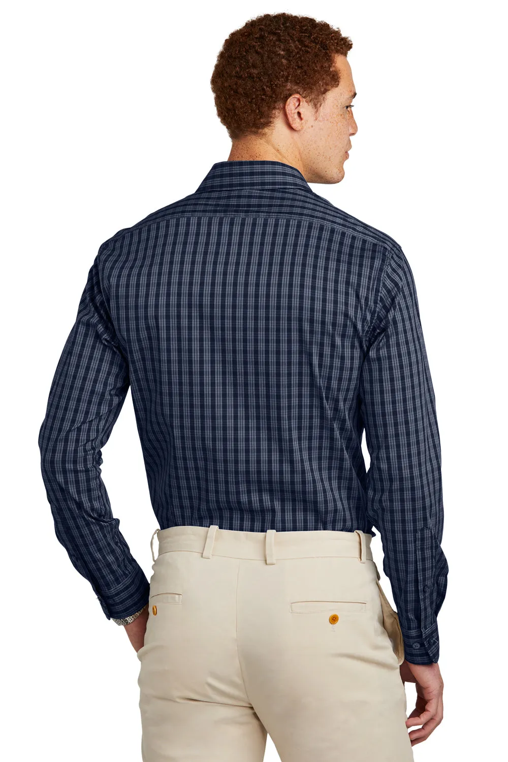 Brooks Brothers Mens Tech Stretch Long Sleeve Button Down Shirt - Navy Blue/White
