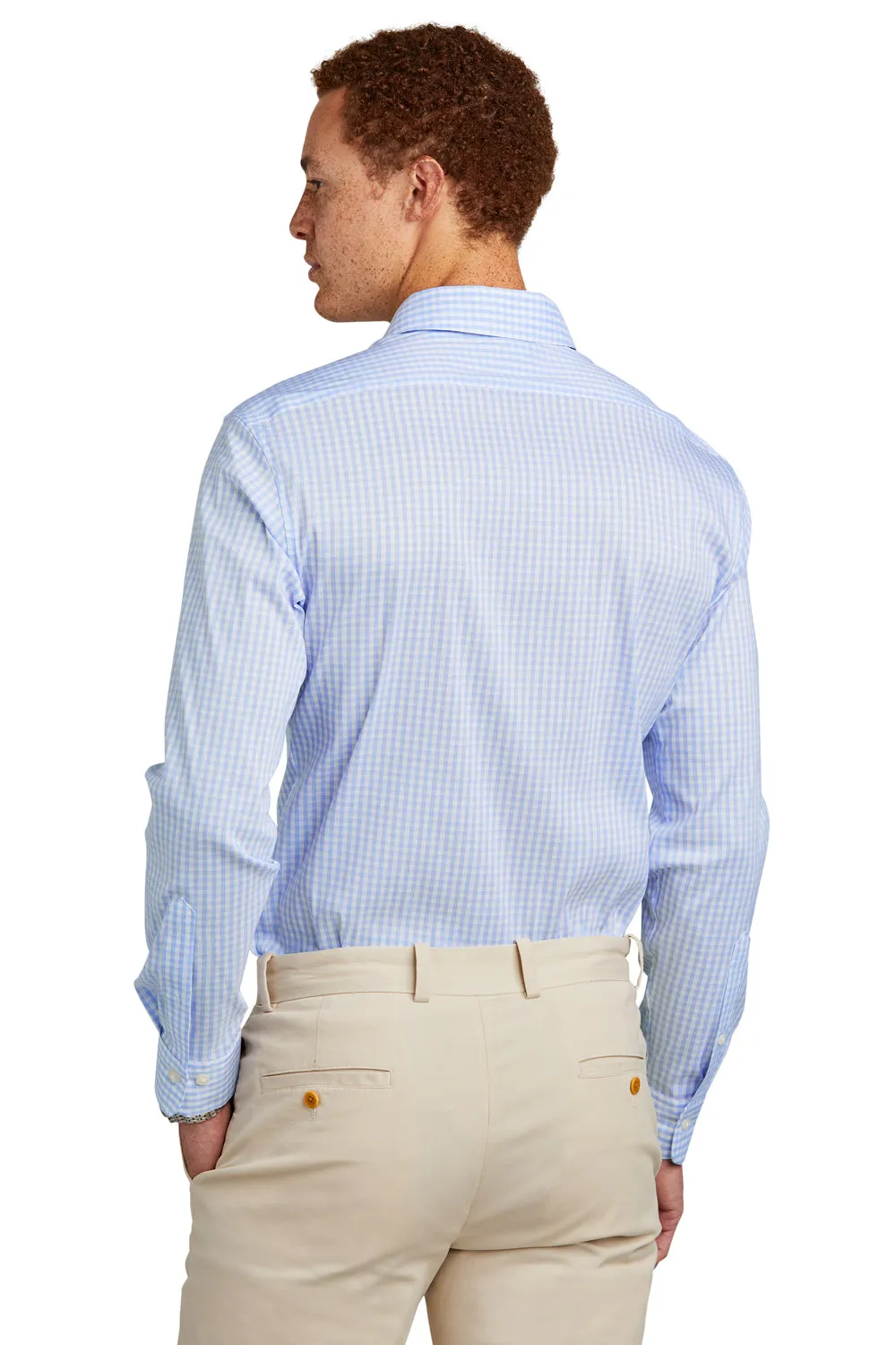 Brooks Brothers Mens Tech Stretch Long Sleeve Button Down Shirt - Newport Blue/Pearl Pink